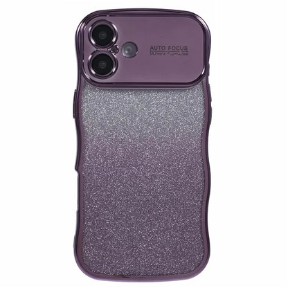 For iPhone 16 Case Gradient Glitter TPU Phone Cover with Electroplating Curly Frame