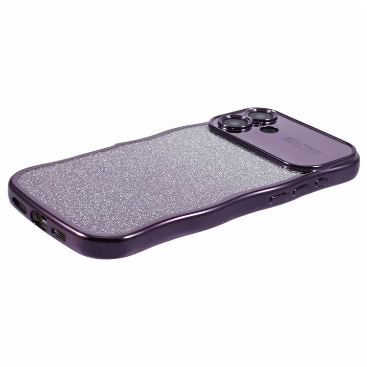 For iPhone 16 Case Gradient Glitter TPU Phone Cover with Electroplating Curly Frame