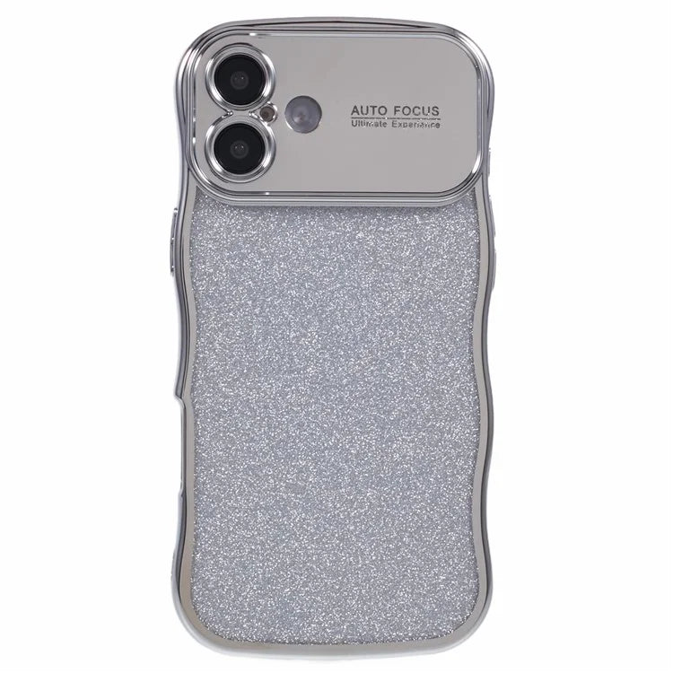 For iPhone 16 Plus Case Electroplating Curly Frame TPU Glitter Phone Cover Large Window