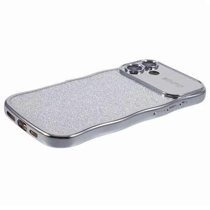For iPhone 16 Plus Case Electroplating Curly Frame TPU Glitter Phone Cover Large Window