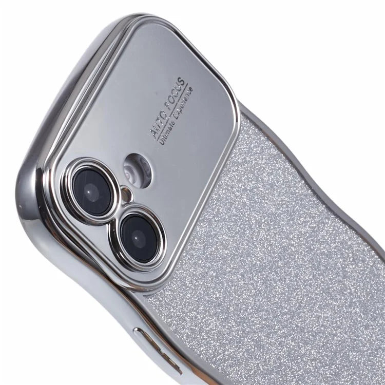 For iPhone 16 Plus Case Electroplating Curly Frame TPU Glitter Phone Cover Large Window