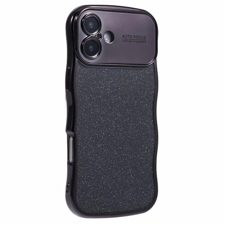 For iPhone 16 Plus Case Electroplating Curly Frame TPU Glitter Phone Cover Large Window