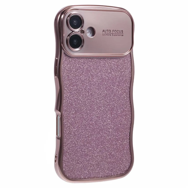 For iPhone 16 Plus Case Electroplating Curly Frame TPU Glitter Phone Cover Large Window
