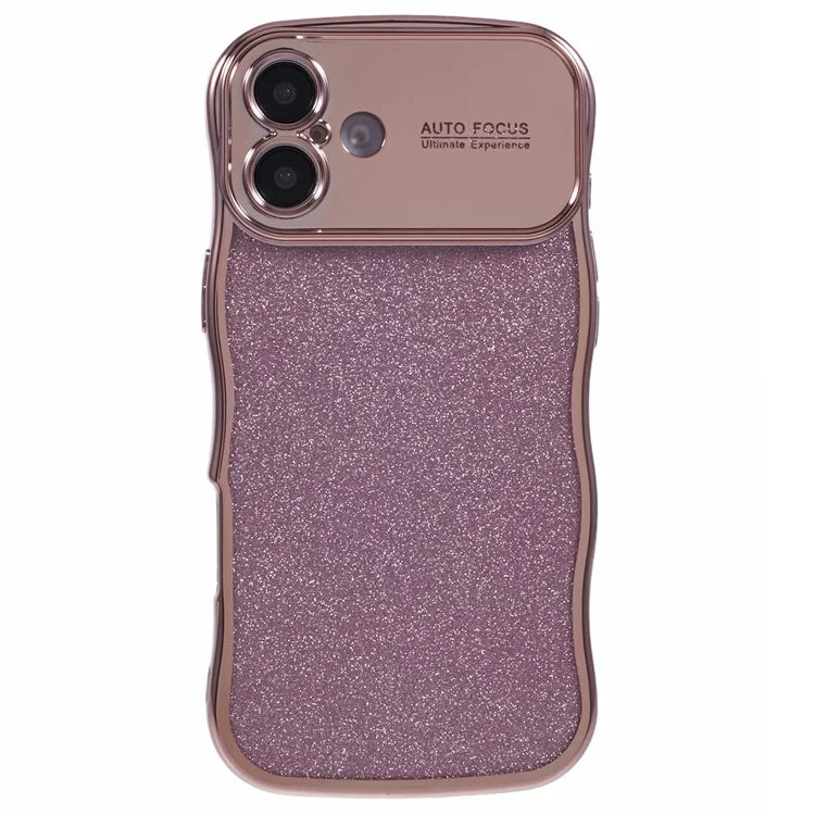 For iPhone 16 Plus Case Electroplating Curly Frame TPU Glitter Phone Cover Large Window