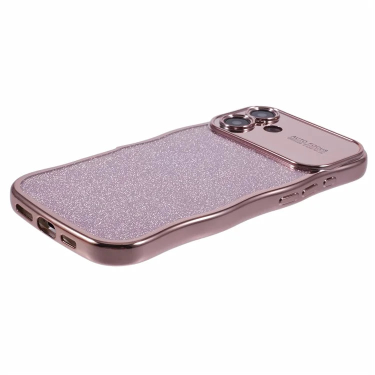 For iPhone 16 Plus Case Electroplating Curly Frame TPU Glitter Phone Cover Large Window