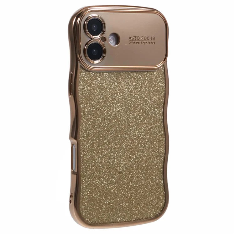 For iPhone 16 Plus Case Electroplating Curly Frame TPU Glitter Phone Cover Large Window
