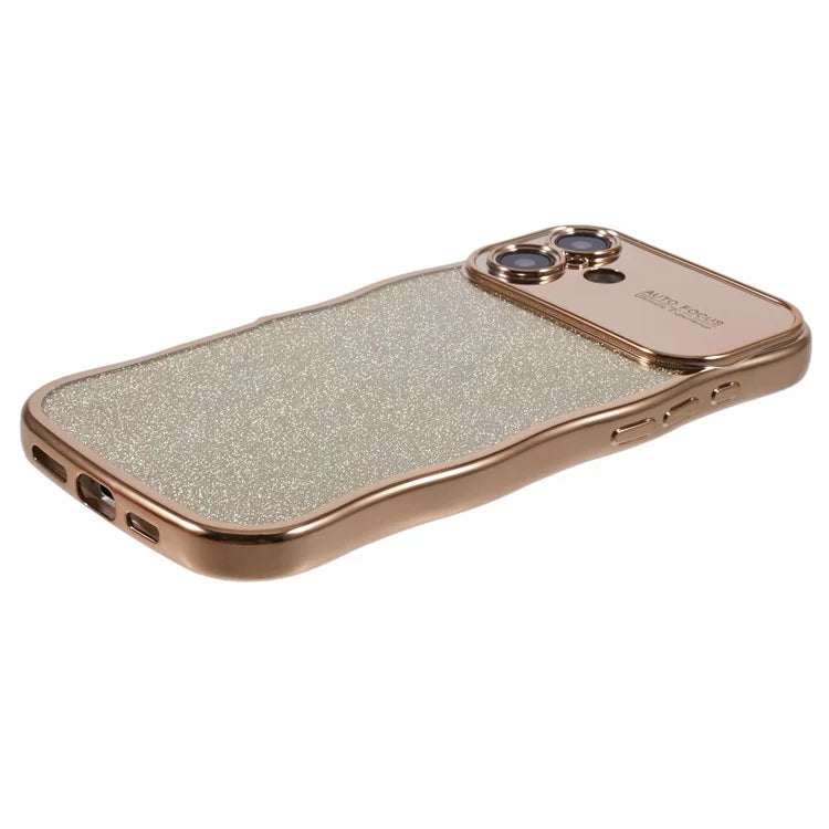 For iPhone 16 Plus Case Electroplating Curly Frame TPU Glitter Phone Cover Large Window