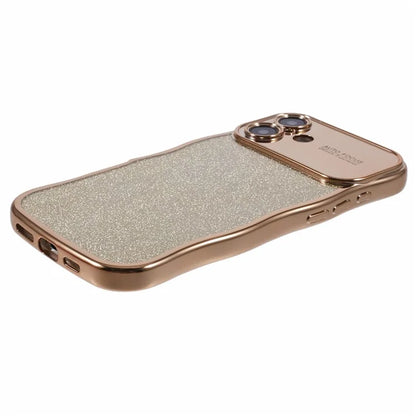 For iPhone 16 Plus Case Electroplating Curly Frame TPU Glitter Phone Cover Large Window