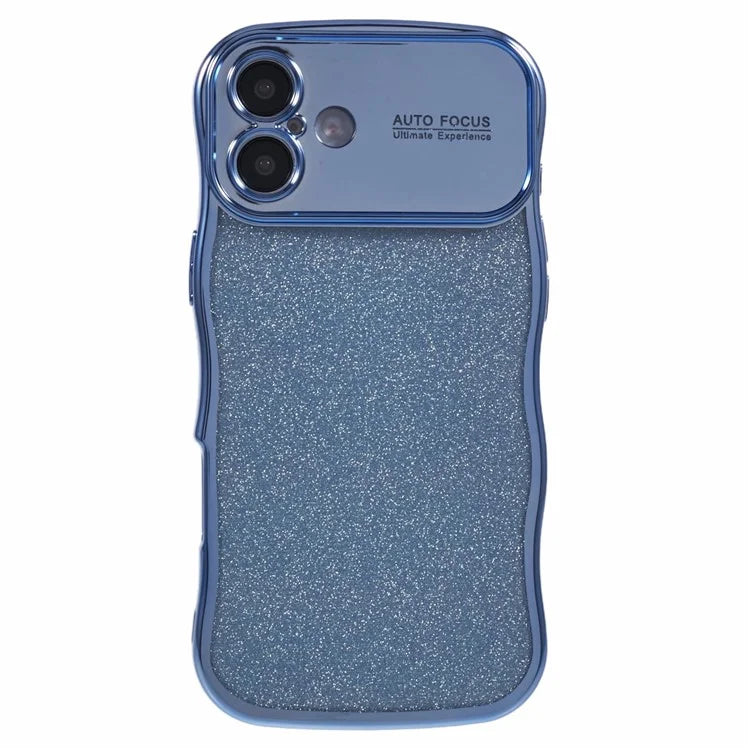 For iPhone 16 Plus Case Electroplating Curly Frame TPU Glitter Phone Cover Large Window