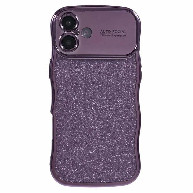 For iPhone 16 Plus Case Electroplating Curly Frame TPU Glitter Phone Cover Large Window