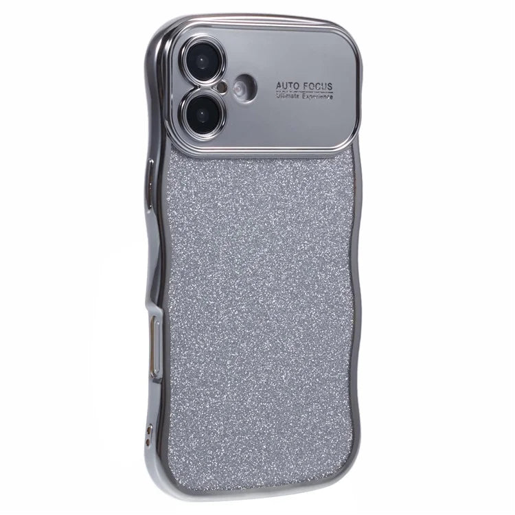 For iPhone 16 Case Electroplating Curly Frame TPU Glitter Phone Cover Large Window
