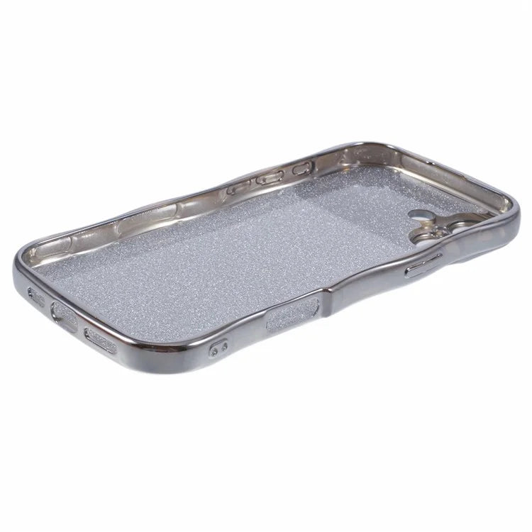 For iPhone 16 Case Electroplating Curly Frame TPU Glitter Phone Cover Large Window