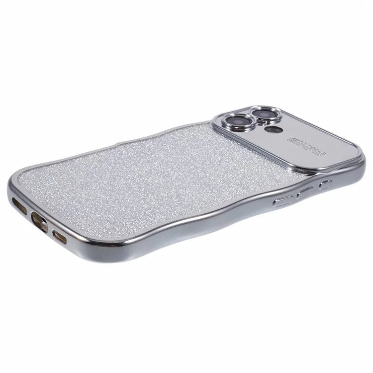 For iPhone 16 Case Electroplating Curly Frame TPU Glitter Phone Cover Large Window
