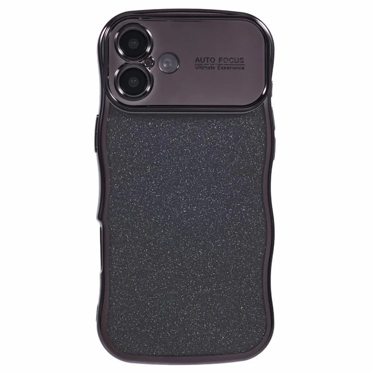 For iPhone 16 Case Electroplating Curly Frame TPU Glitter Phone Cover Large Window