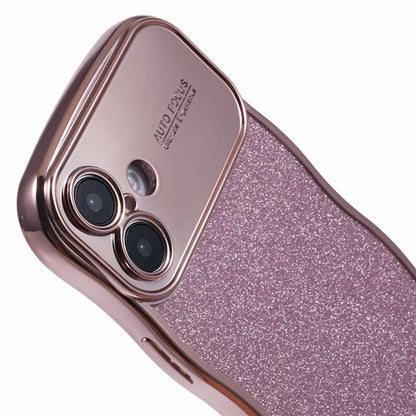 For iPhone 16 Case Electroplating Curly Frame TPU Glitter Phone Cover Large Window