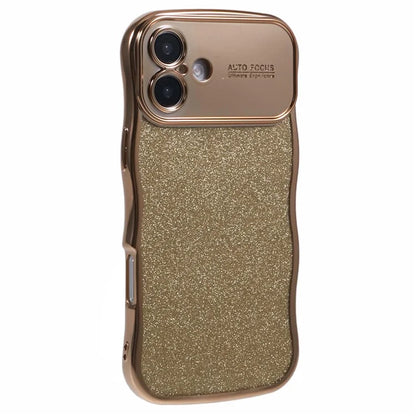 For iPhone 16 Case Electroplating Curly Frame TPU Glitter Phone Cover Large Window