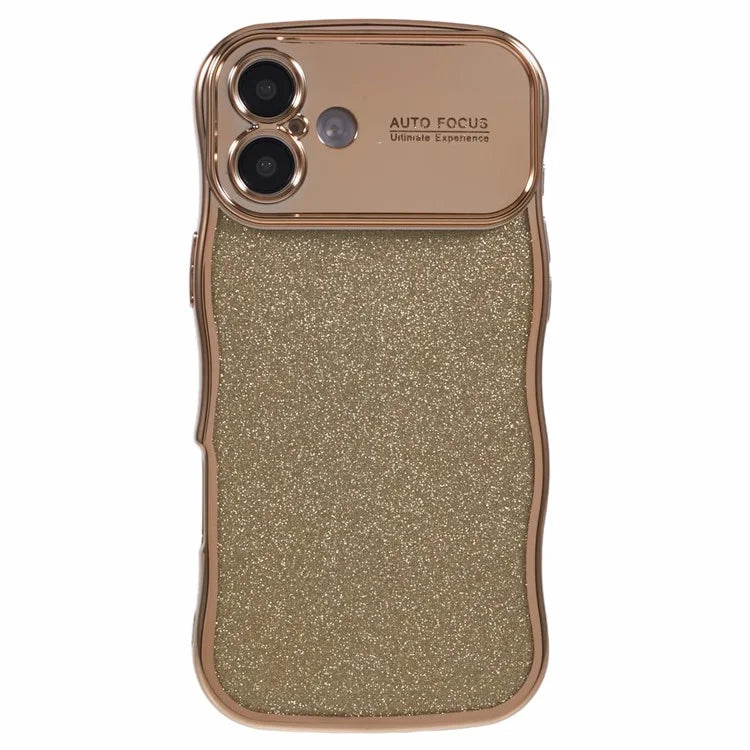 For iPhone 16 Case Electroplating Curly Frame TPU Glitter Phone Cover Large Window