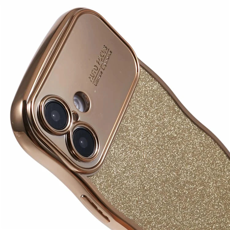 For iPhone 16 Case Electroplating Curly Frame TPU Glitter Phone Cover Large Window