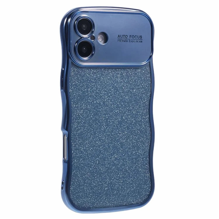 For iPhone 16 Case Electroplating Curly Frame TPU Glitter Phone Cover Large Window