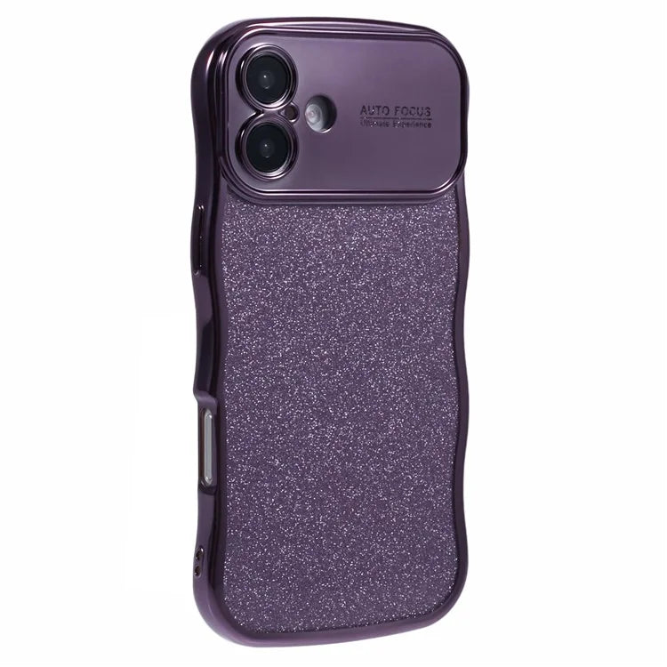 For iPhone 16 Case Electroplating Curly Frame TPU Glitter Phone Cover Large Window