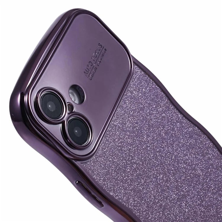 For iPhone 16 Case Electroplating Curly Frame TPU Glitter Phone Cover Large Window