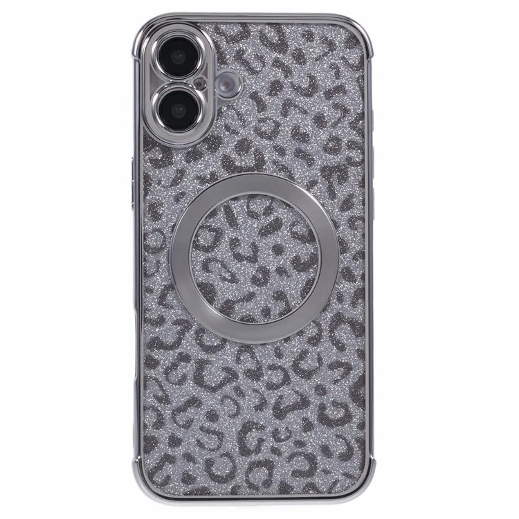 For iPhone 16 Plus Case Compatible with MagSafe Sparkly Leopard Print Clear TPU Phone Cover