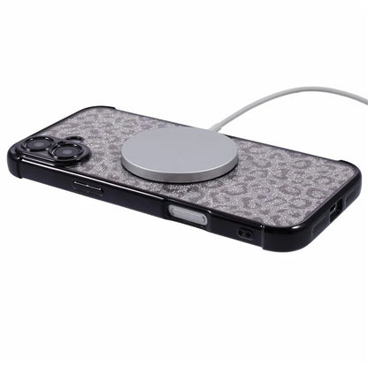 For iPhone 16 Plus Case Compatible with MagSafe Sparkly Leopard Print Clear TPU Phone Cover