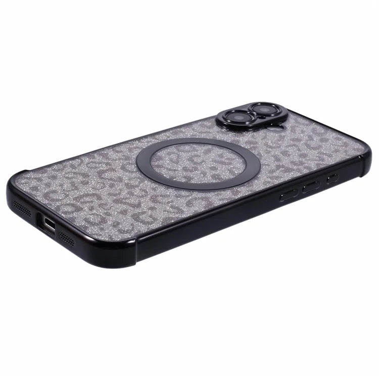 For iPhone 16 Plus Case Compatible with MagSafe Sparkly Leopard Print Clear TPU Phone Cover