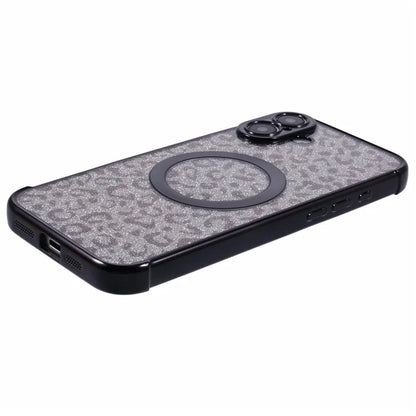 For iPhone 16 Plus Case Compatible with MagSafe Sparkly Leopard Print Clear TPU Phone Cover
