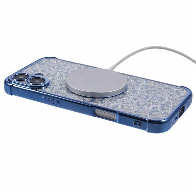 For iPhone 16 Plus Case Compatible with MagSafe Sparkly Leopard Print Clear TPU Phone Cover
