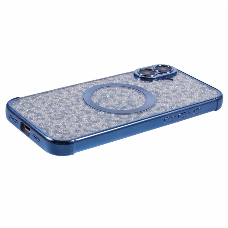 For iPhone 16 Plus Case Compatible with MagSafe Sparkly Leopard Print Clear TPU Phone Cover