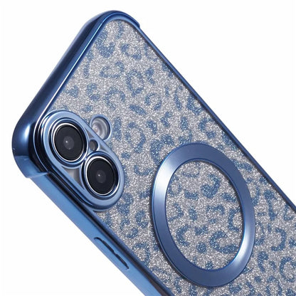 For iPhone 16 Plus Case Compatible with MagSafe Sparkly Leopard Print Clear TPU Phone Cover