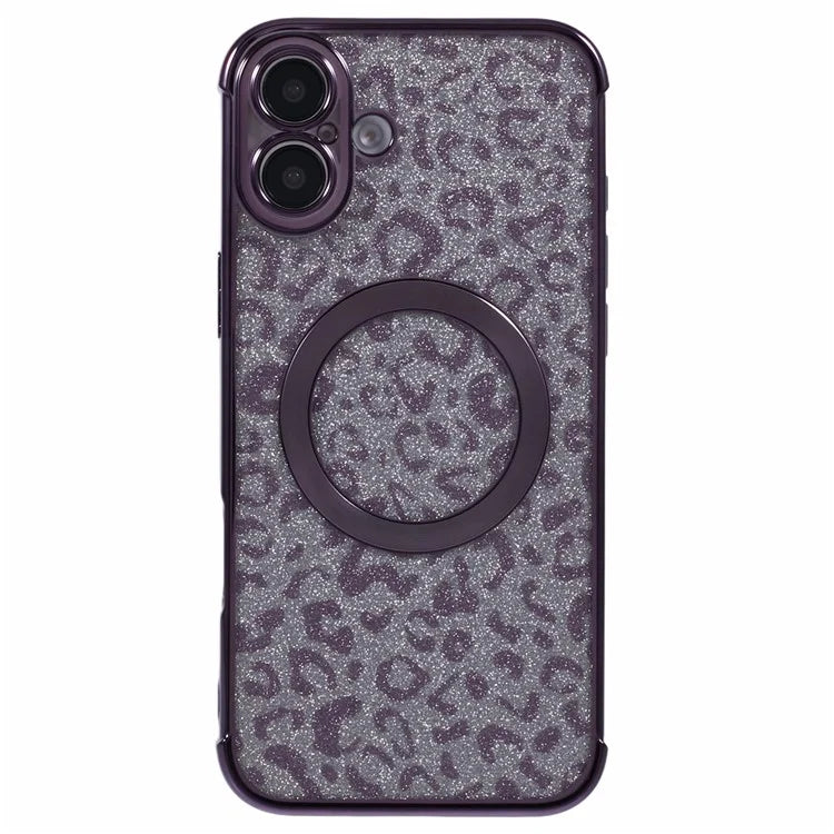 For iPhone 16 Plus Case Compatible with MagSafe Sparkly Leopard Print Clear TPU Phone Cover