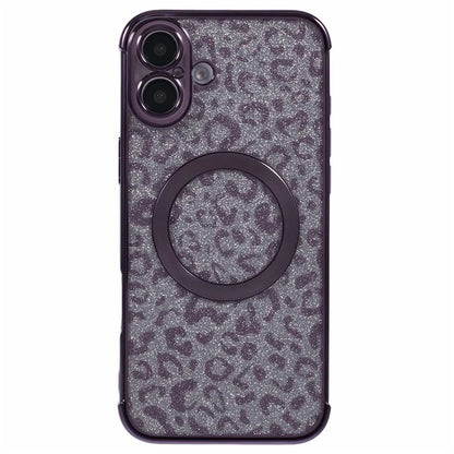 For iPhone 16 Plus Case Compatible with MagSafe Sparkly Leopard Print Clear TPU Phone Cover