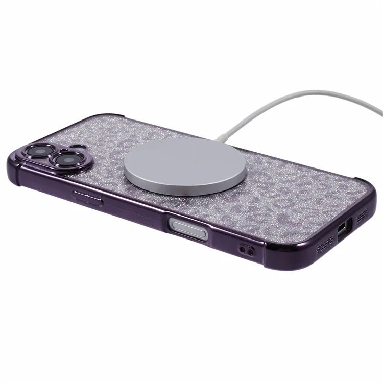 For iPhone 16 Plus Case Compatible with MagSafe Sparkly Leopard Print Clear TPU Phone Cover