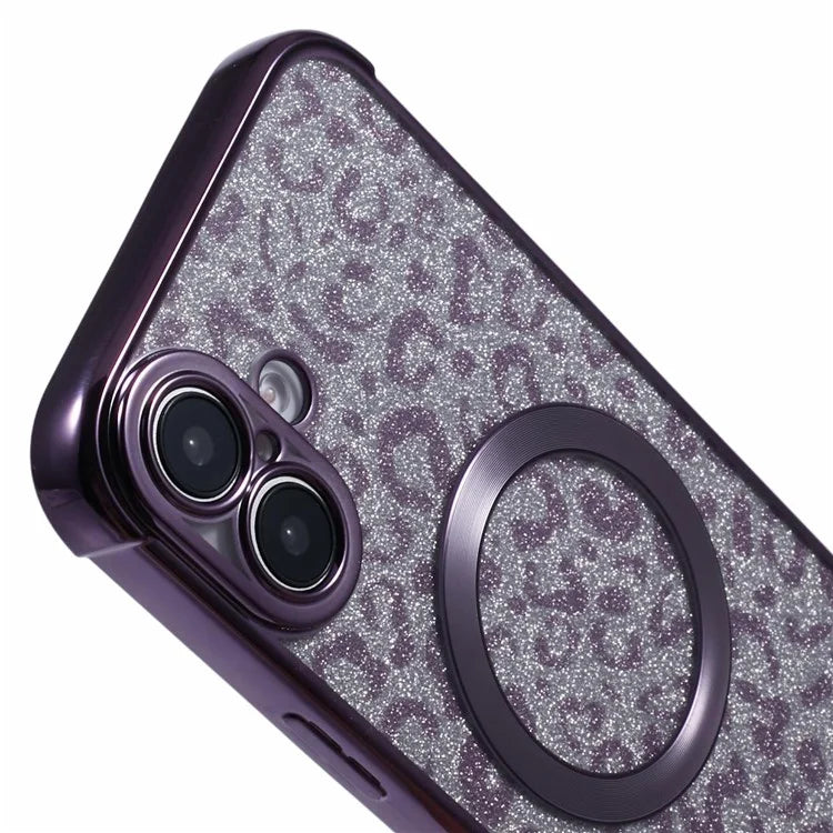 For iPhone 16 Plus Case Compatible with MagSafe Sparkly Leopard Print Clear TPU Phone Cover