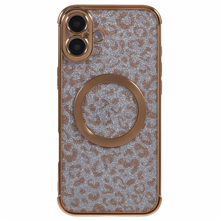For iPhone 16 Plus Case Compatible with MagSafe Sparkly Leopard Print Clear TPU Phone Cover