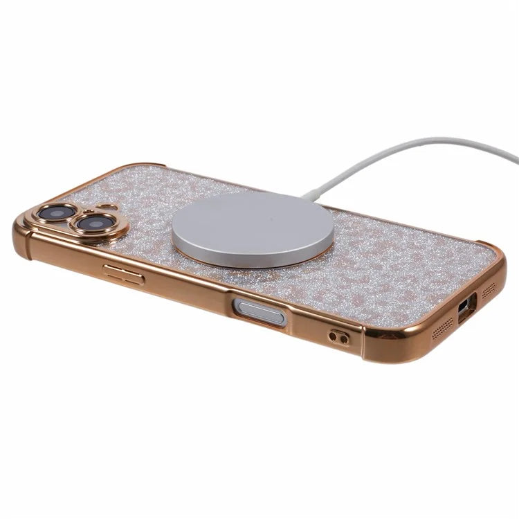 For iPhone 16 Plus Case Compatible with MagSafe Sparkly Leopard Print Clear TPU Phone Cover