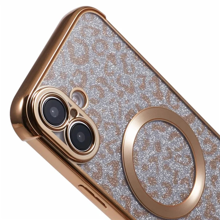 For iPhone 16 Plus Case Compatible with MagSafe Sparkly Leopard Print Clear TPU Phone Cover