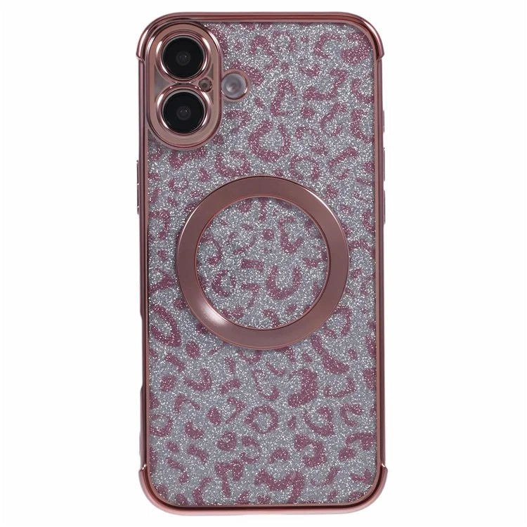 For iPhone 16 Plus Case Compatible with MagSafe Sparkly Leopard Print Clear TPU Phone Cover