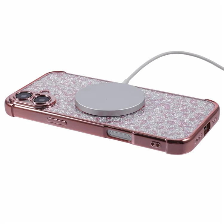 For iPhone 16 Plus Case Compatible with MagSafe Sparkly Leopard Print Clear TPU Phone Cover