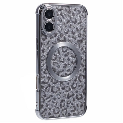 For iPhone 16 Case Compatible with MagSafe Sparkly Leopard Print Clear TPU Phone Cover