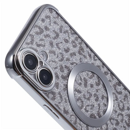 For iPhone 16 Case Compatible with MagSafe Sparkly Leopard Print Clear TPU Phone Cover