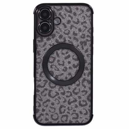 For iPhone 16 Case Compatible with MagSafe Sparkly Leopard Print Clear TPU Phone Cover