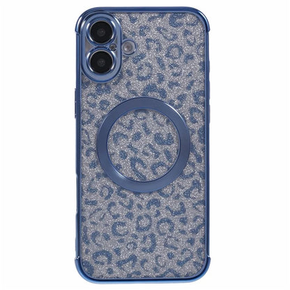 For iPhone 16 Case Compatible with MagSafe Sparkly Leopard Print Clear TPU Phone Cover