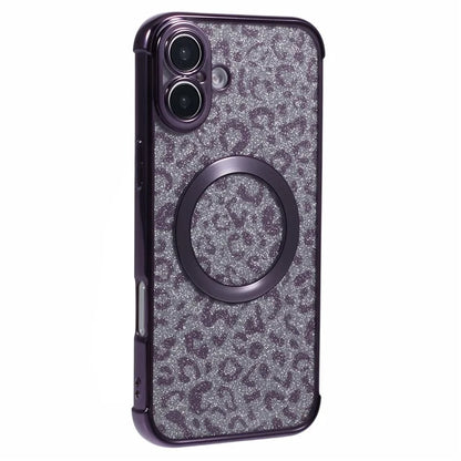 For iPhone 16 Case Compatible with MagSafe Sparkly Leopard Print Clear TPU Phone Cover