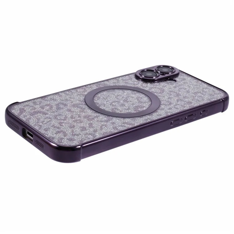 For iPhone 16 Case Compatible with MagSafe Sparkly Leopard Print Clear TPU Phone Cover