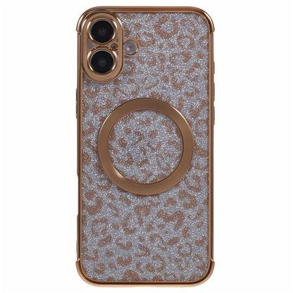 For iPhone 16 Case Compatible with MagSafe Sparkly Leopard Print Clear TPU Phone Cover