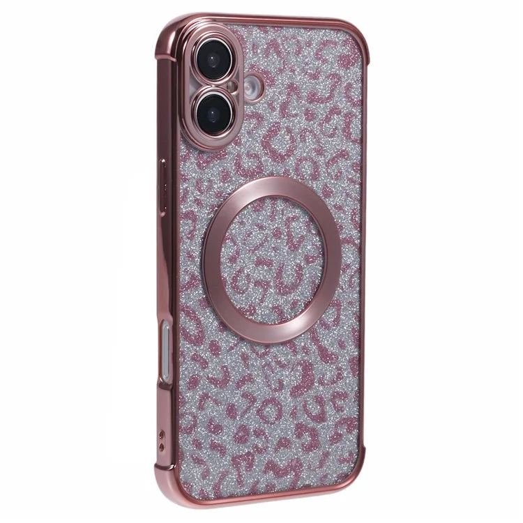 For iPhone 16 Case Compatible with MagSafe Sparkly Leopard Print Clear TPU Phone Cover