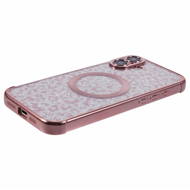 For iPhone 16 Case Compatible with MagSafe Sparkly Leopard Print Clear TPU Phone Cover